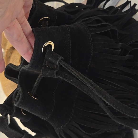 Sezane Black Suede Fringe Bucket Bag, GUC, IYKYK, French Chic, Quiet Lux - Picture 7 of 13